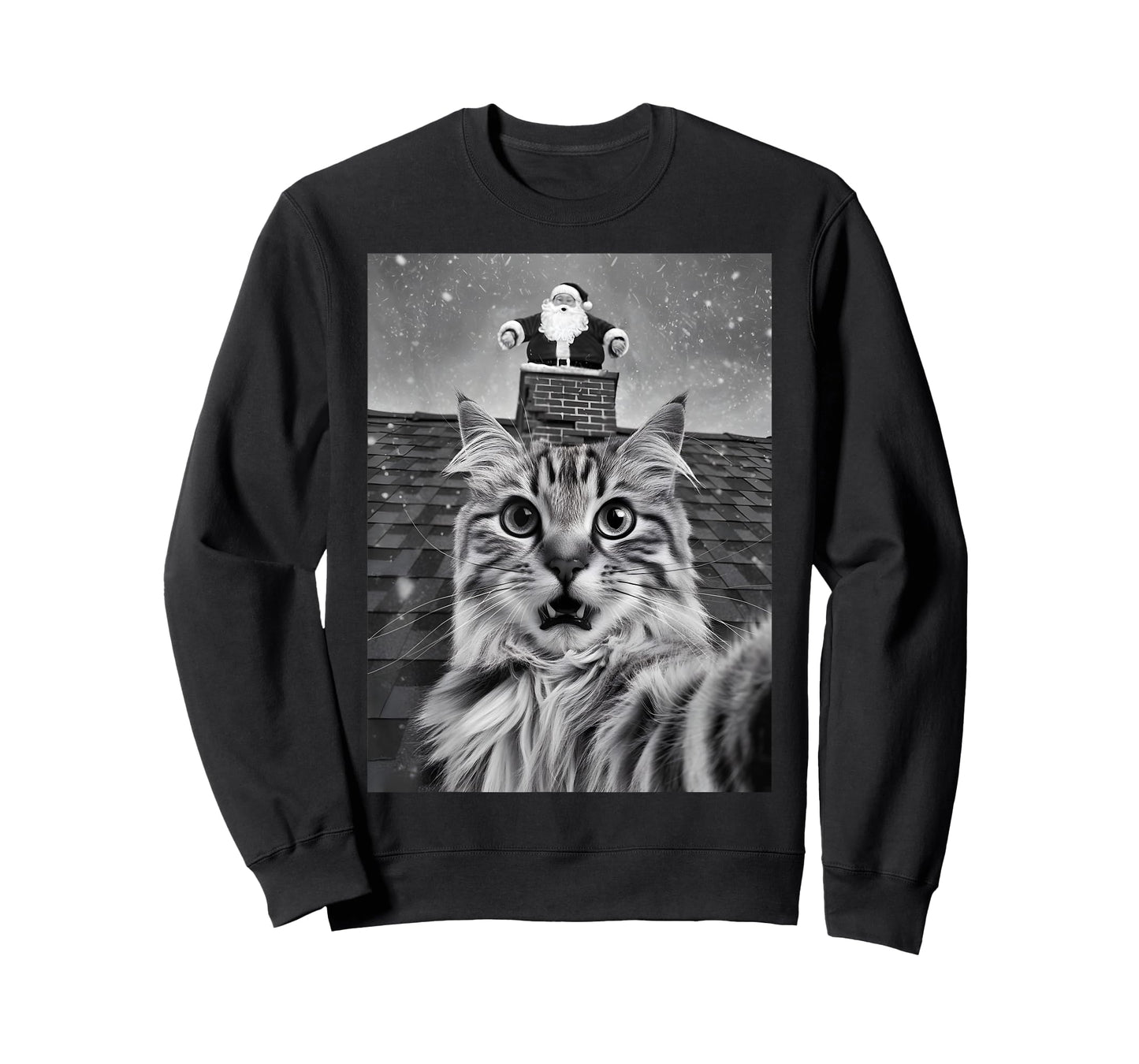 Cat Selfie With Santa Claus PJ Party Merry Christmas T-Shirt