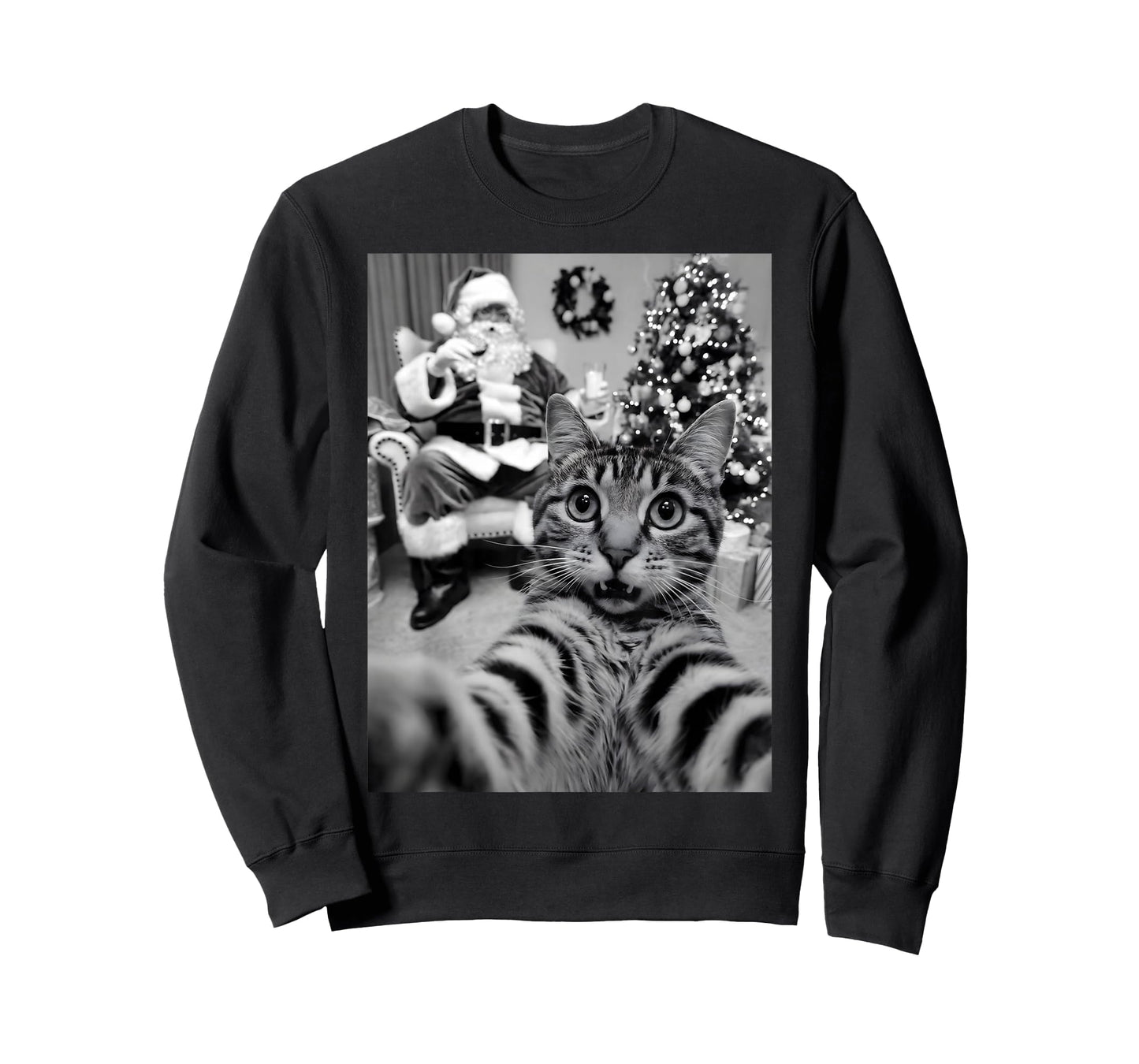 Christmas Santa Claus Merry X-Mas Funny Cat Selfie T-Shirt
