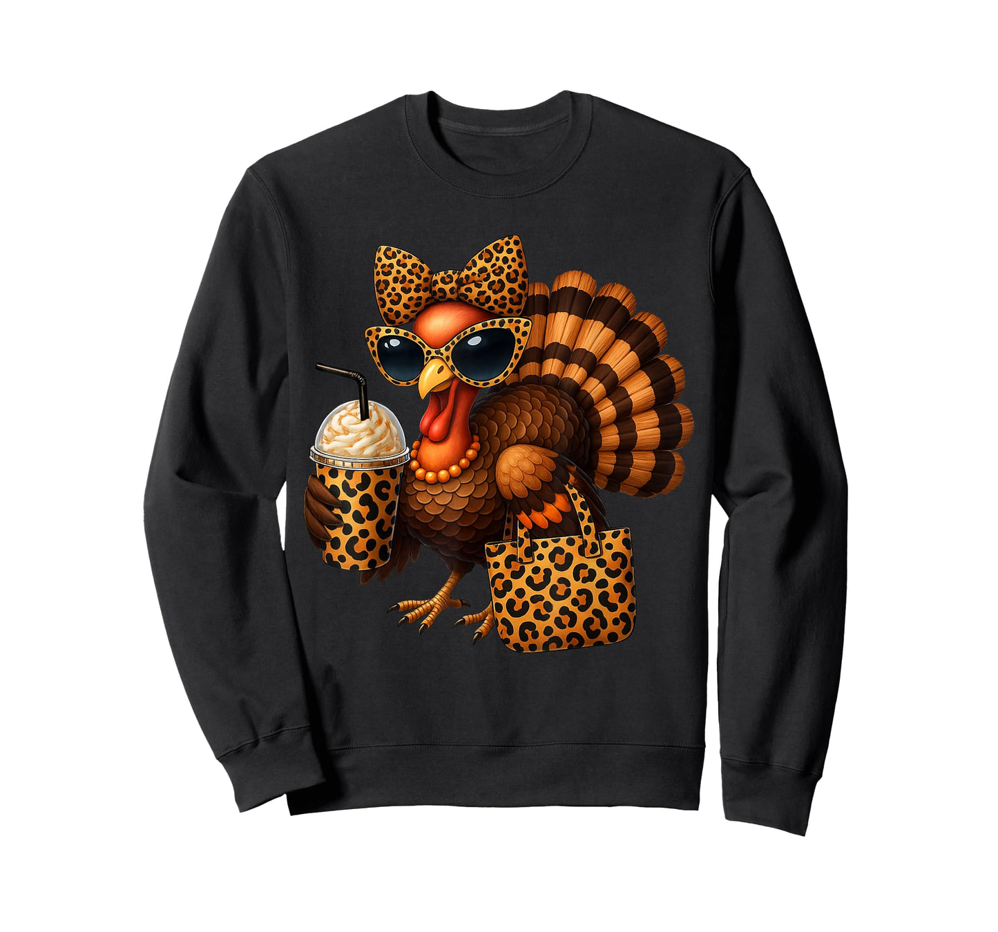 Turkey with Coffee Coquette Bow Thanksgiving Women Girl T-Shirt