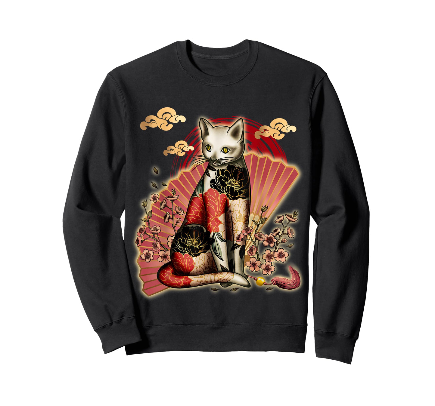 Irezumi Cat: Japanese Tattoo with Cherry Blossoms T-Shirt