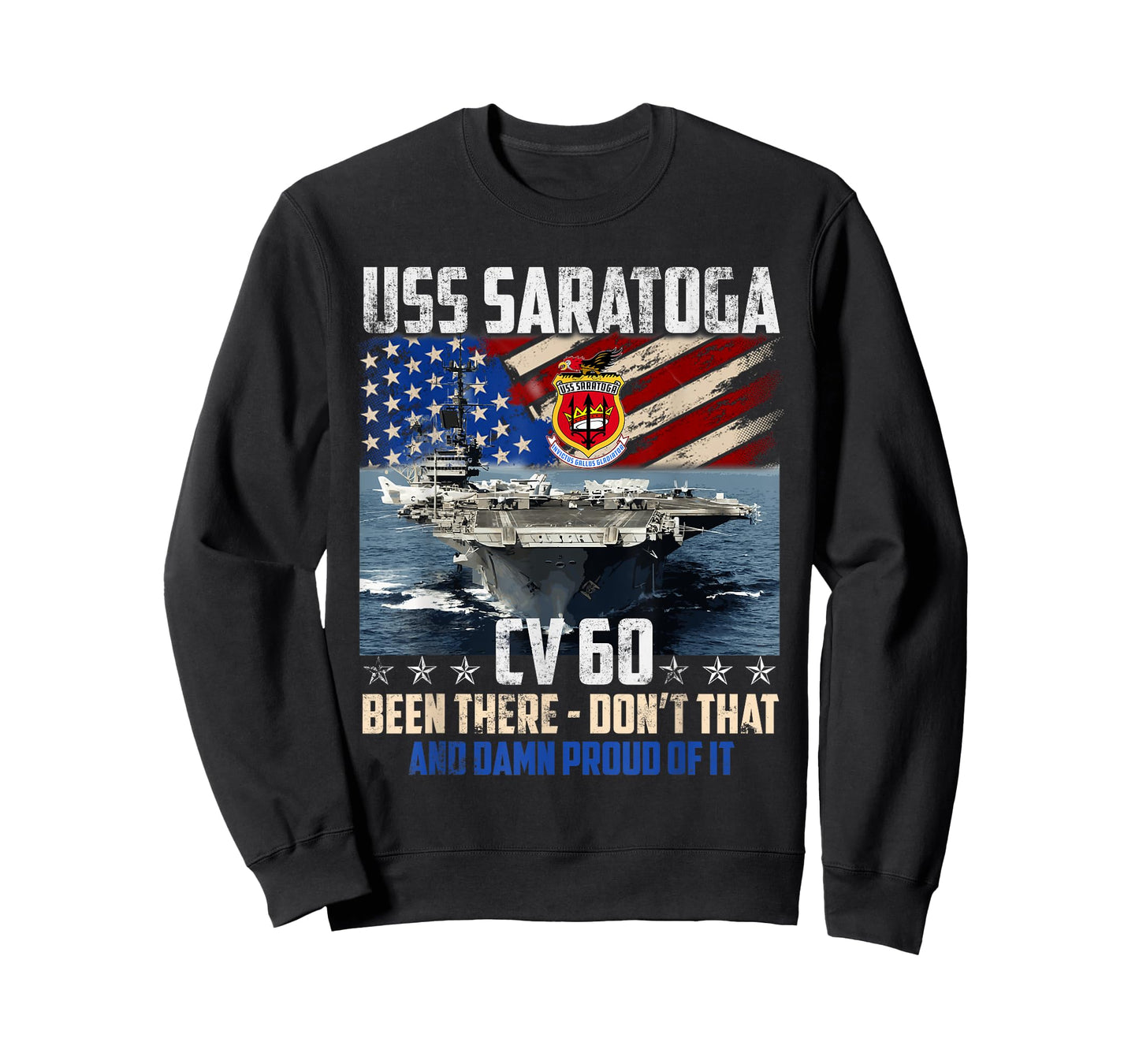 USS Saratoga CV-60 Aircraft Carrier Veteran USA Flag Vintage T-Shirt