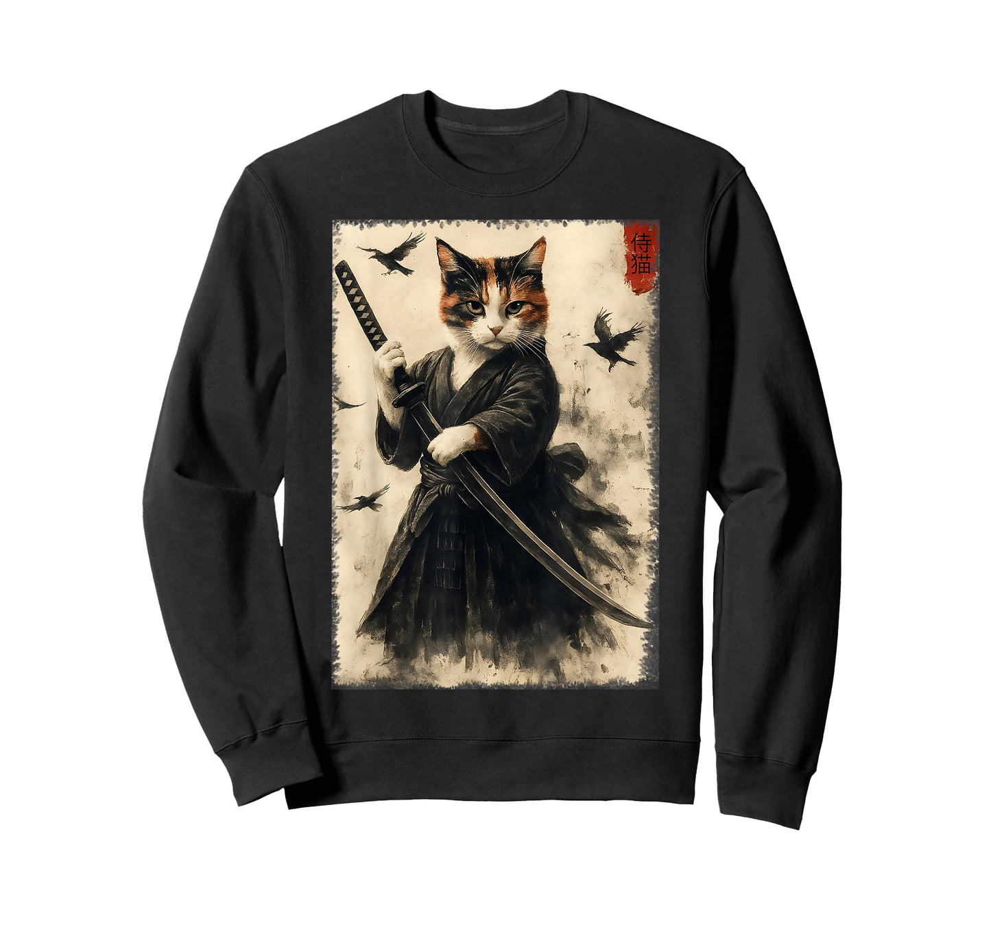 Funny Japanese Samurai Cat Kitten Men Women Kids T-Shirt