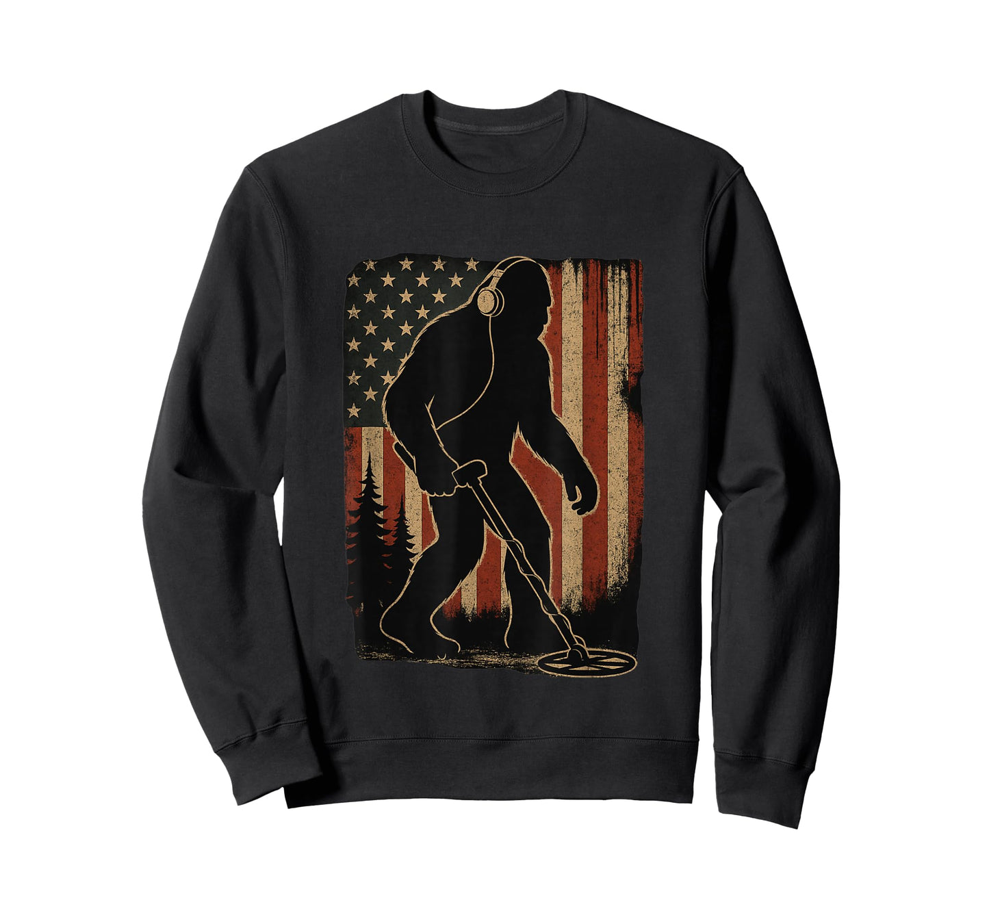 Bigfoot Dirt Fishing Metal Detecting American Flag Patriotic T-Shirt