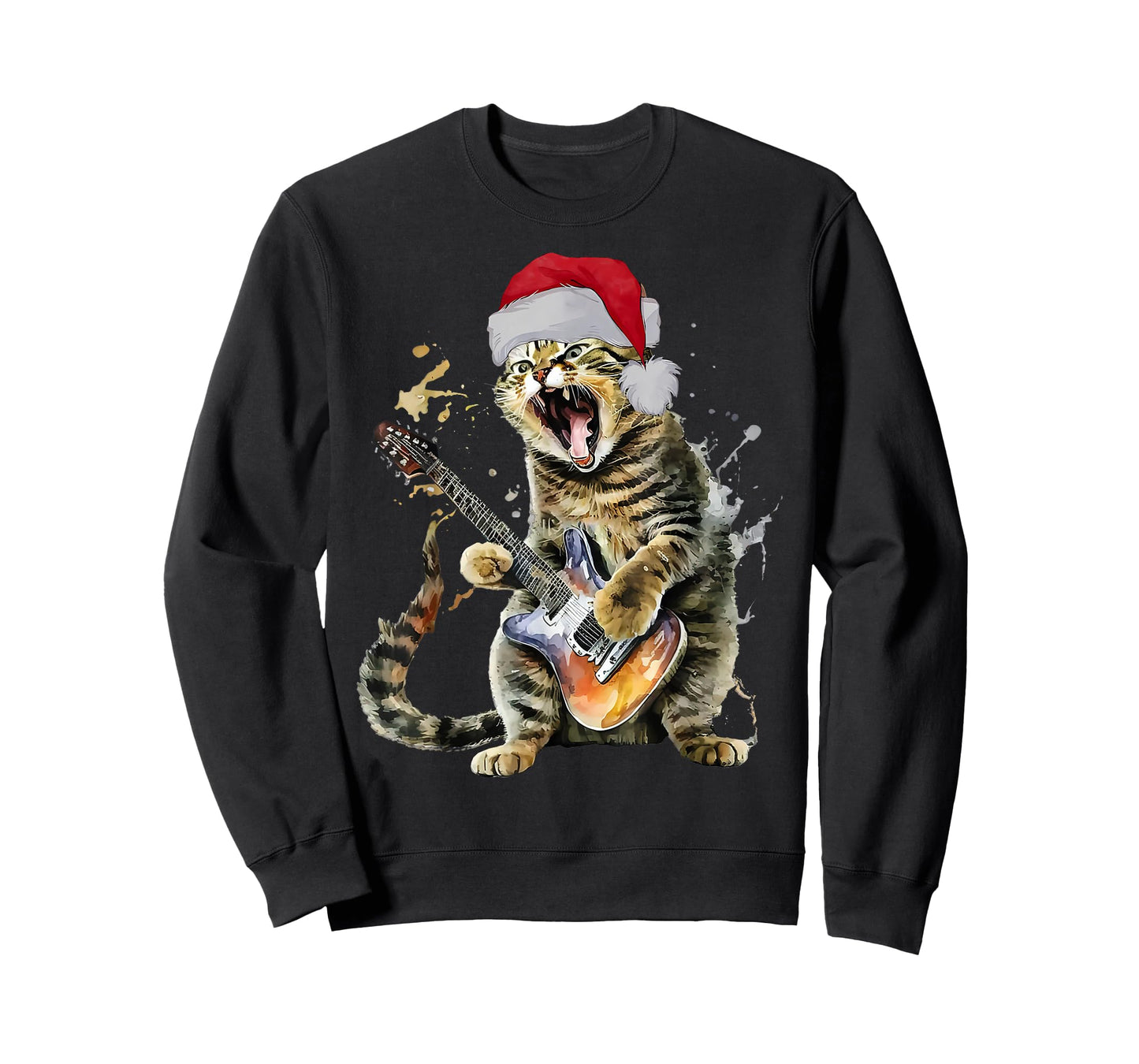 Christmas Cat Playing Guitar Musician Band Cat Lover T-Shirt