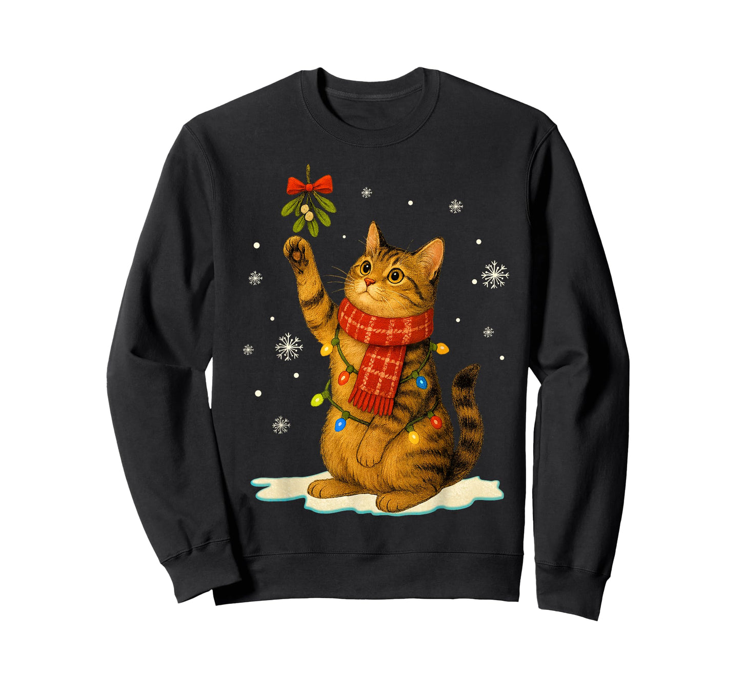 Cat Christmas Mistletoe Vintage Cat Lover Holiday Women Kids T-Shirt