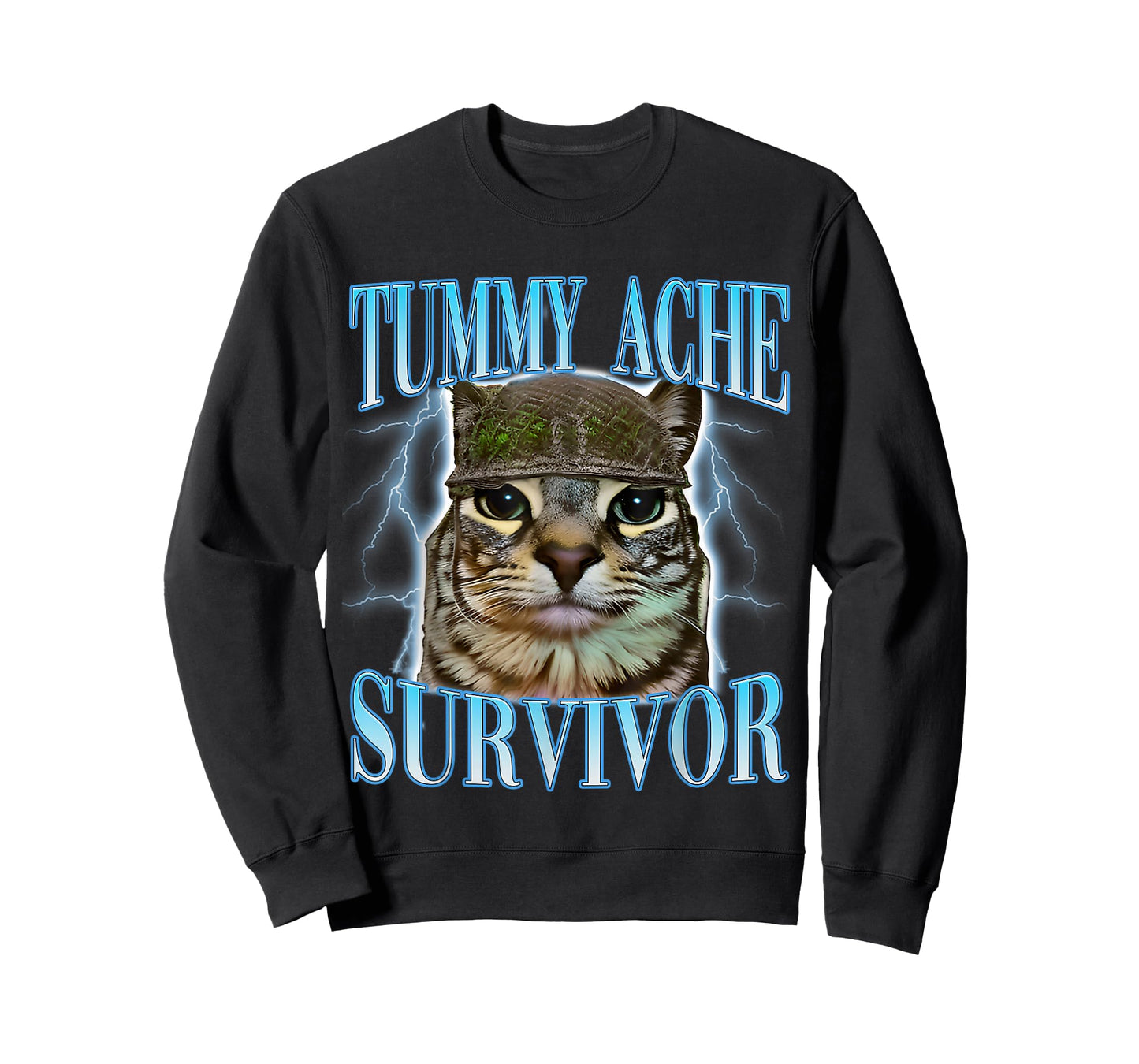 Funny Saying Cats Tummy Ache Survivor Cat Meme Humor Men T-Shirt