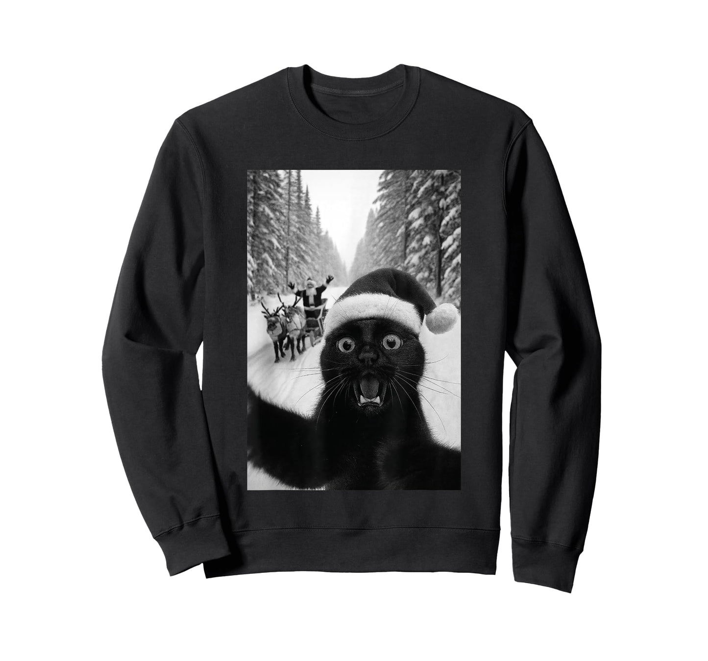 Funny Black Cat Selfie with Santa Christmas T-Shirt