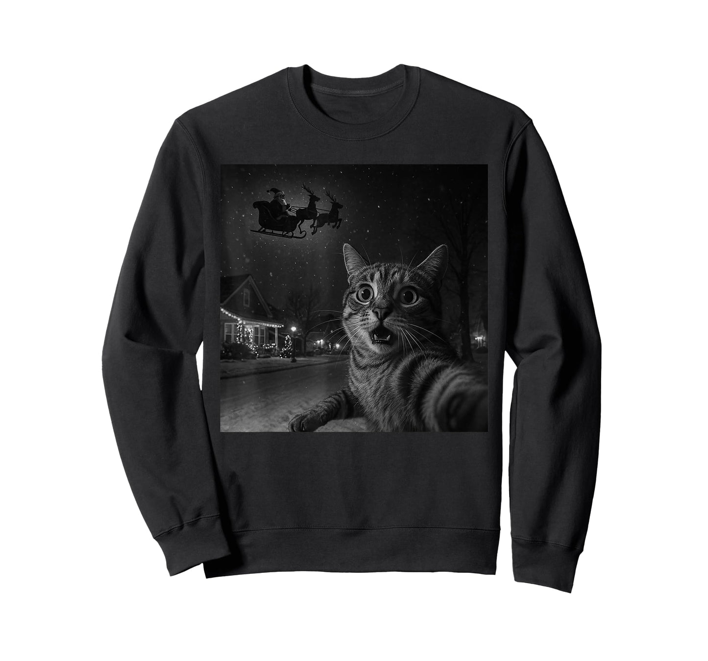 Funny Christmas Surprised Scared Cat Selfie Santa Claus Xmas T-Shirt