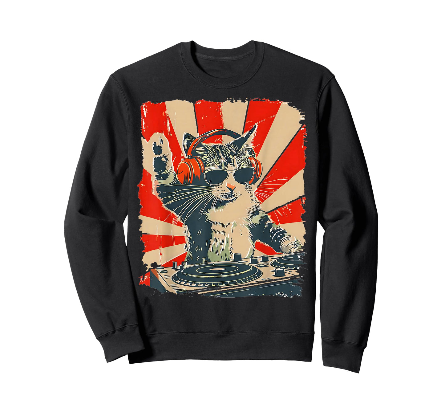 Funny DJ Cat with Headphones Retro Music Lover Art T-Shirt