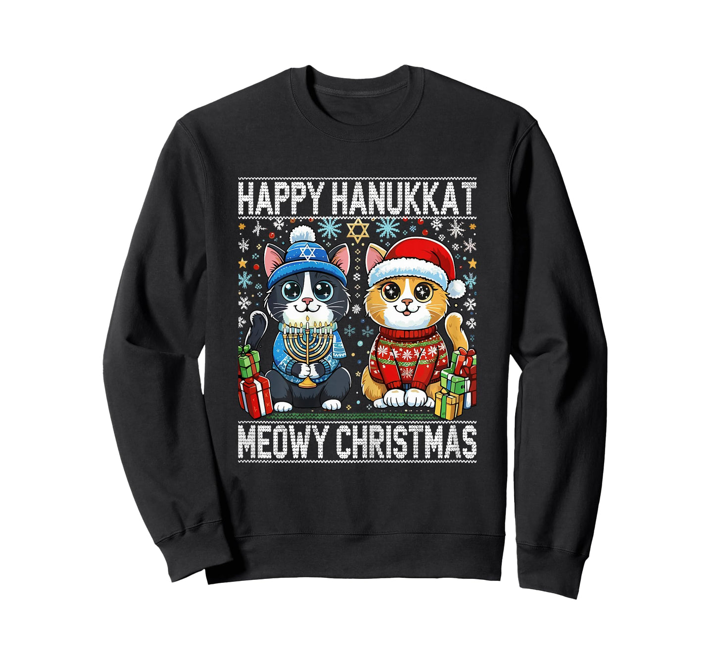 Cat Lover Merry Christmas Happy Hanukkah T-Shirt