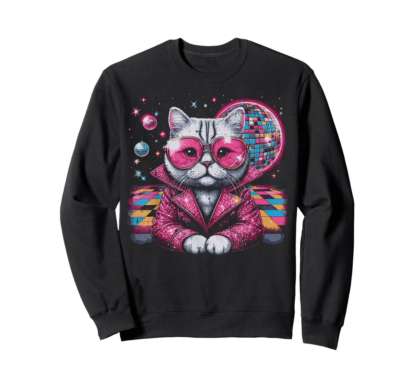 Cat Suit Disco Ball Vintage Kitten Kitty 70s Men Women Kids T-Shirt
