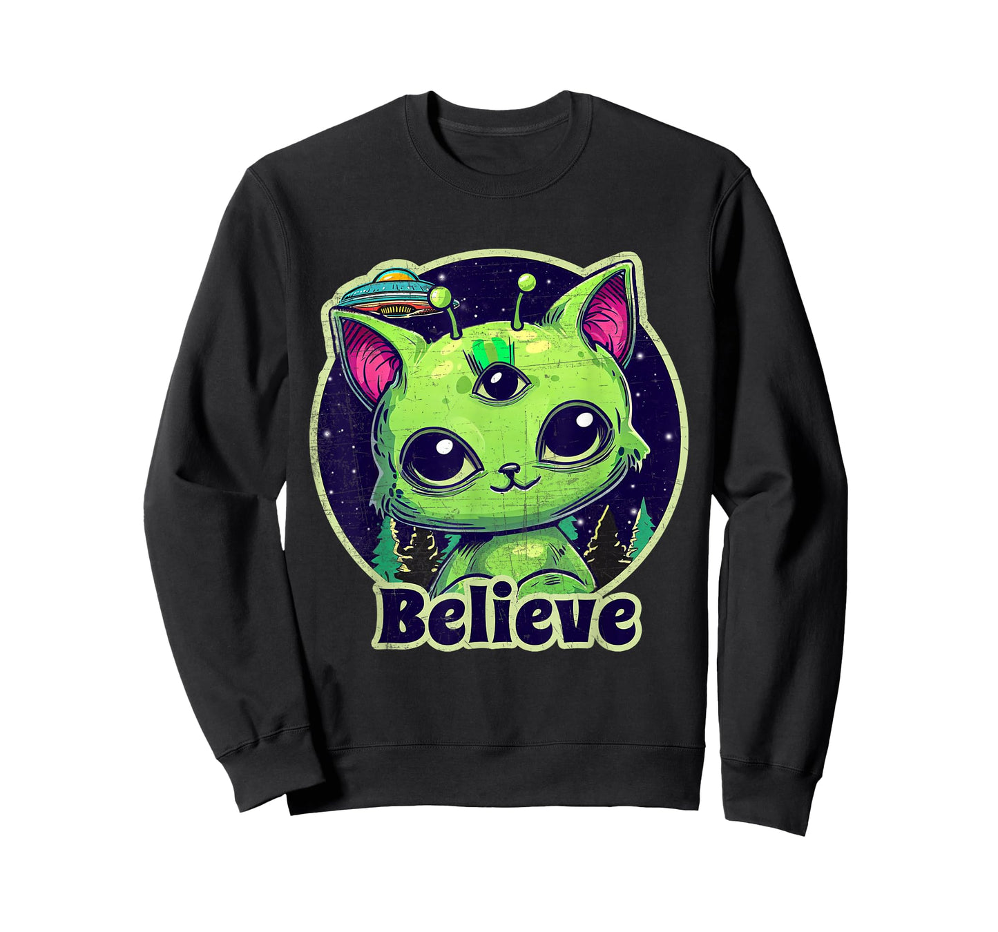 Cute Alien Cat Belive in UFO Kawaii T-Shirt