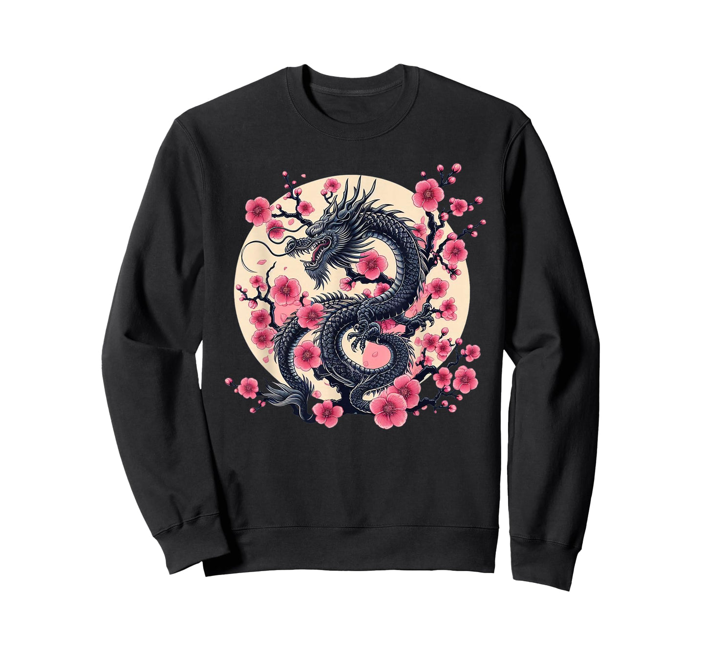 Vintage Chinese Dragon Asian Art Cherry Blossom Pink Flower T-Shirt