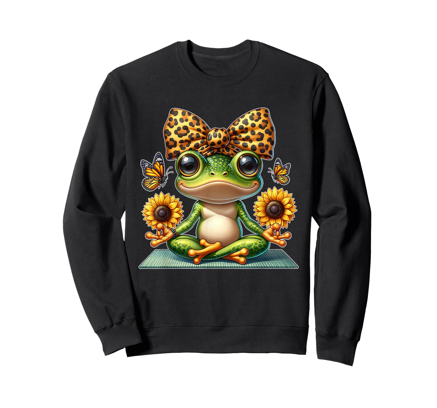 Cute Frog Yoga with Sunflowers and Butterflies T-Shirt