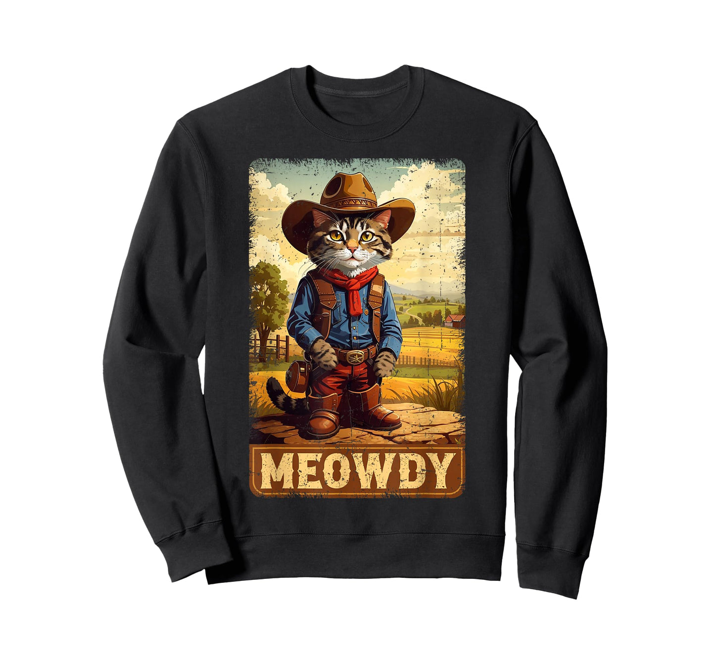 Meowdy Funny Country Side Cat Hat Vintage Cowboy Cat T-Shirt