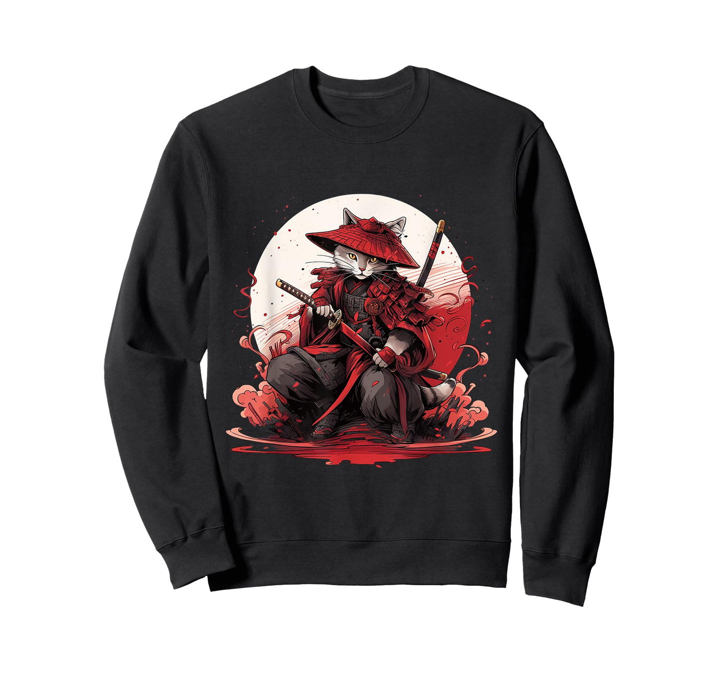 Japanese Art Cat Ninja Ukiyo-e Anime Style Samurai Cat T-Shirt for Men Women Girls Kids