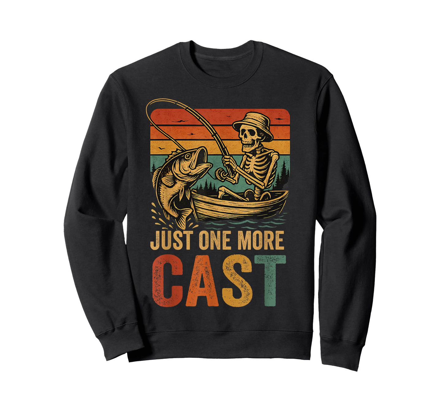 Funny Retro Fishing Skeleton Fish Fisherman Bass Fishing T-Shirt