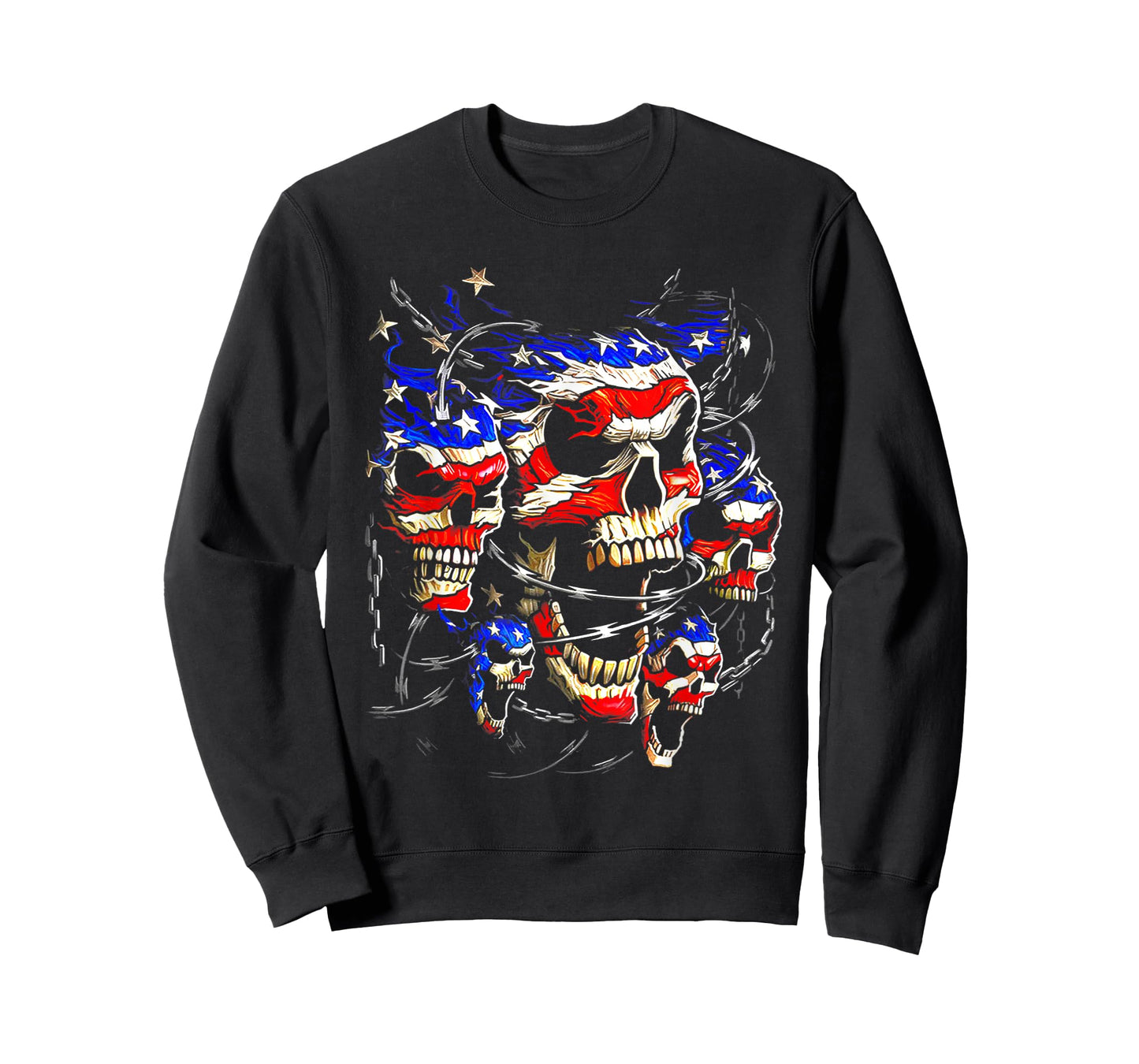 USA Patriotic American Flag Goth Evil Skulls Skeletons T-Shirt for Women Men