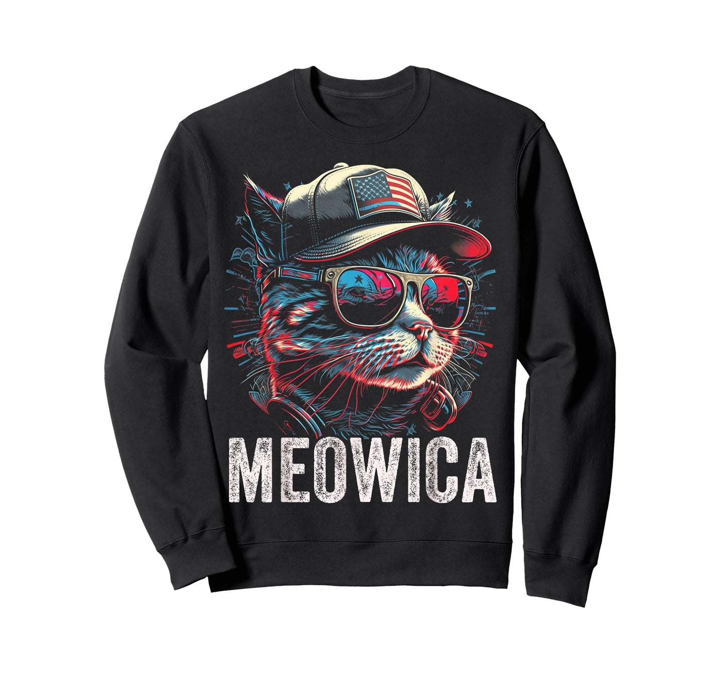 Meowica 4th of July Cat American Flag America USA Funny T-Shirt