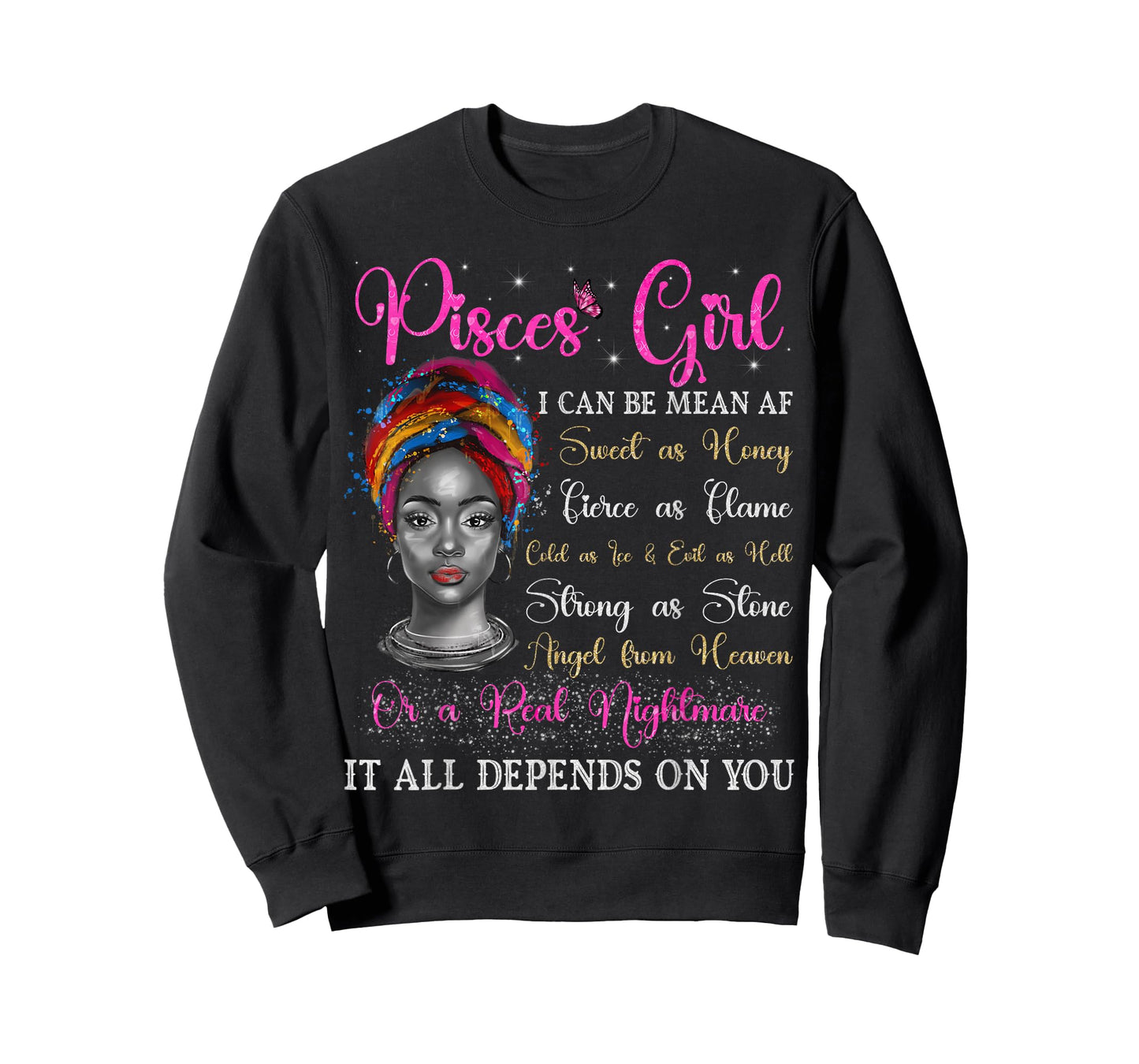 Pisces Girl Black Queen Zodiac Birthday Afro Woman T-Shirt