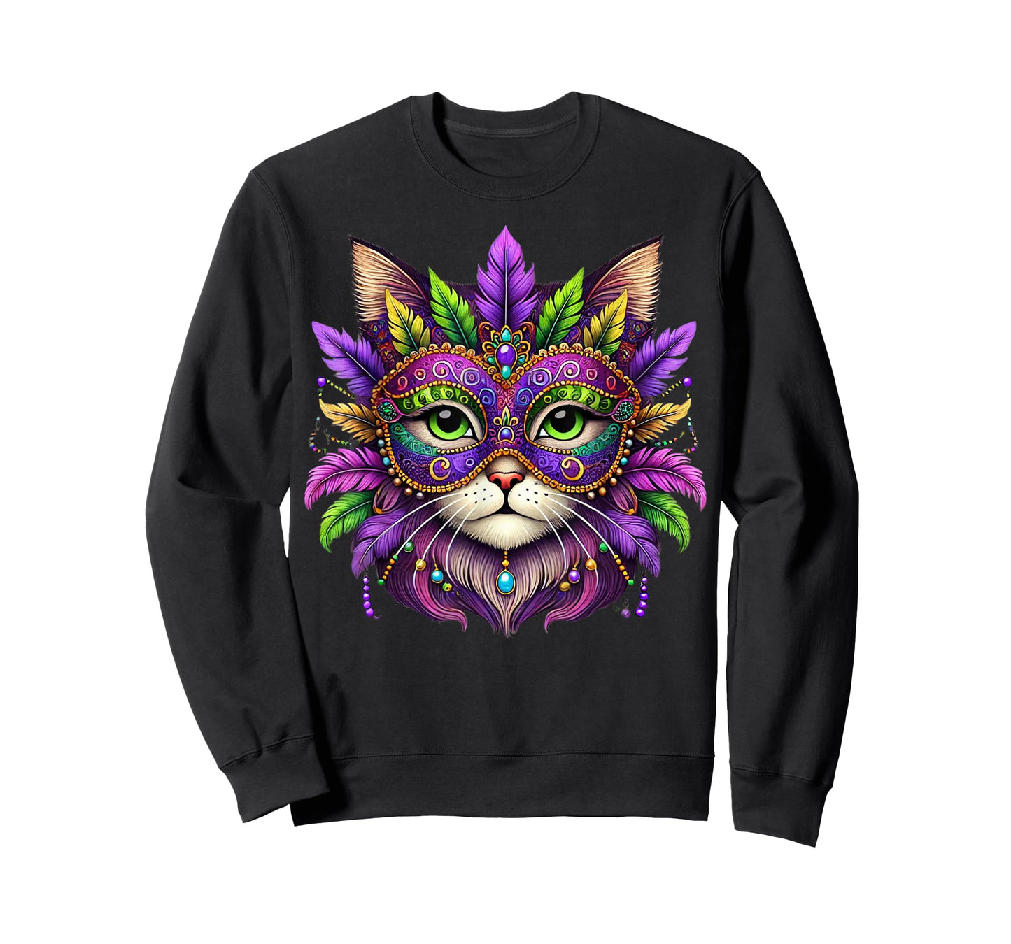 Funny Cat Wearing Mardi Gras Mask New Orleans Party T-Shirt