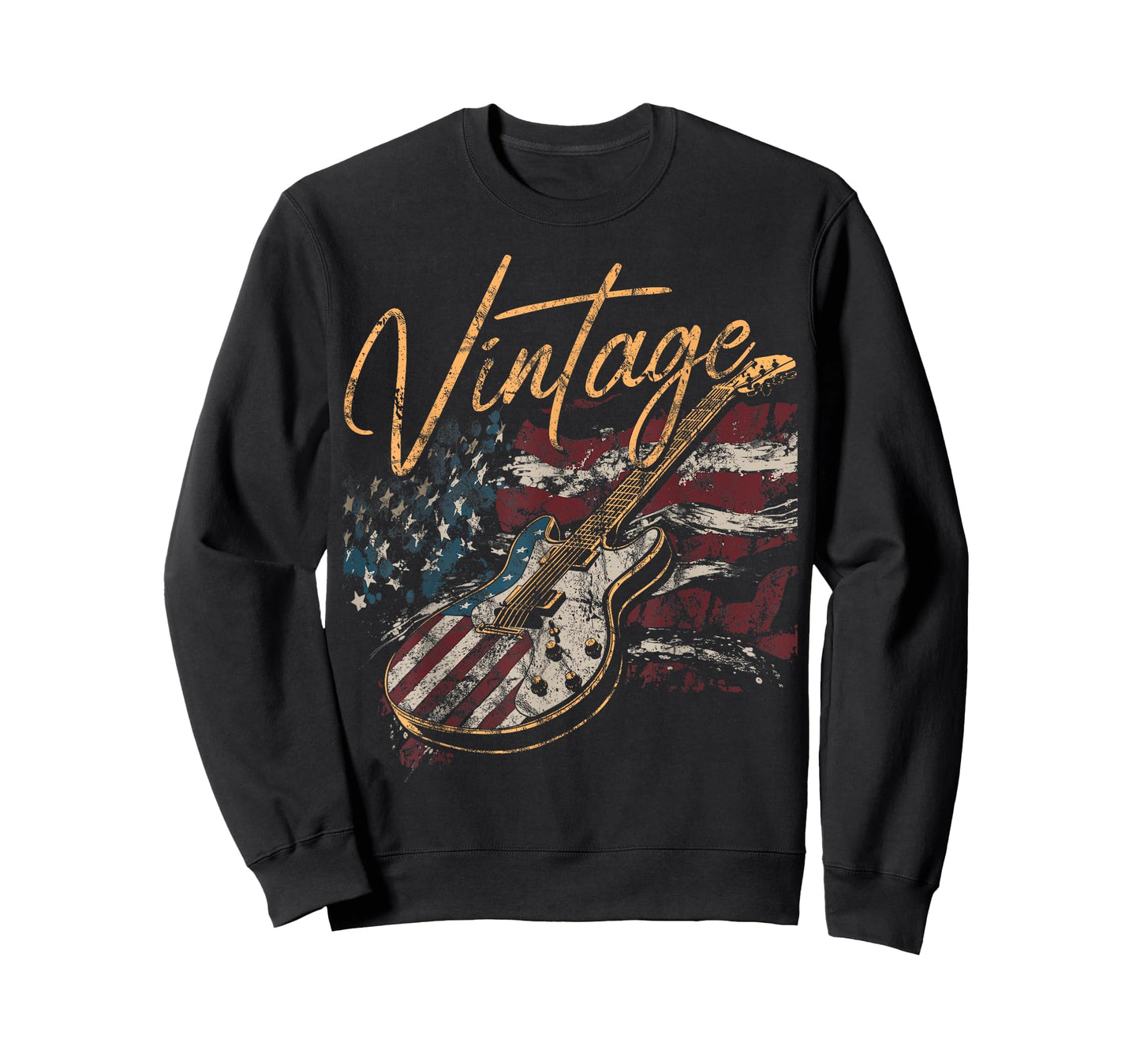 Retro USA Flag Guitar 4th of July Patriotic Guitarist T-Shirt