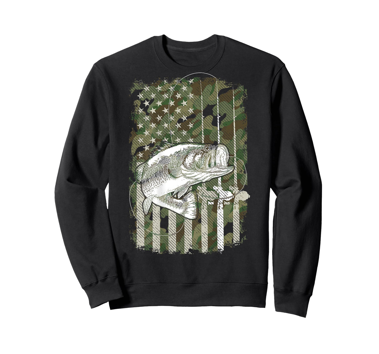 American Flag Camo Bass Fish Fishing (On Back) For Fisherman T-Shirt