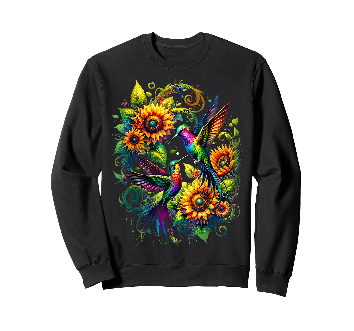 Colorful Hummingbird Sunflower Birds Watching Art Women Men T-Shirt