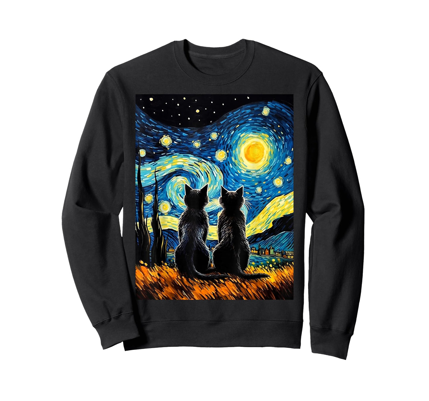 Black Cats Lover Starry Night Vincent Van Gogh T-Shirt