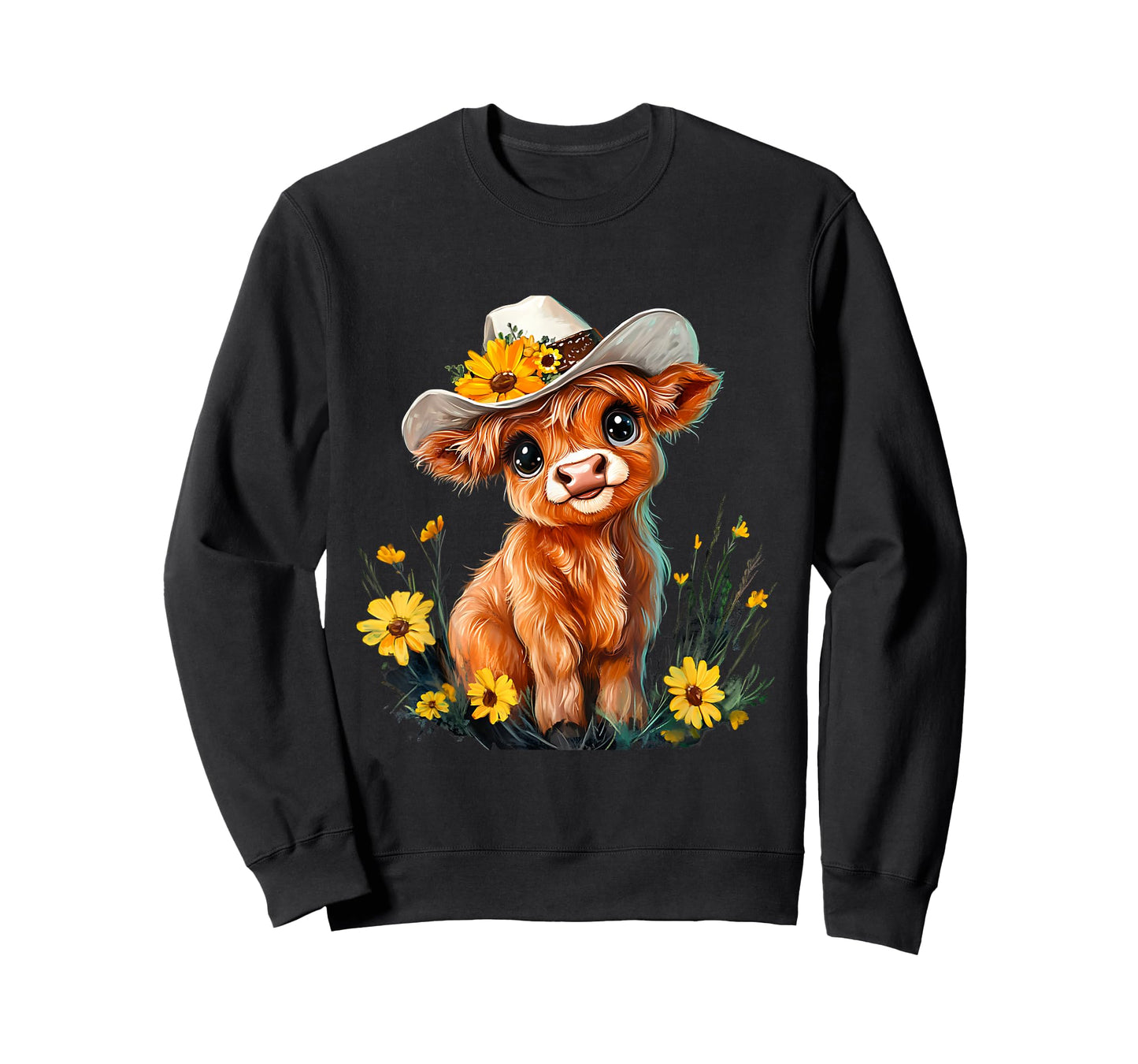 Cute Highland Cow Scottish Hairy Cattle Floral T-Shirt