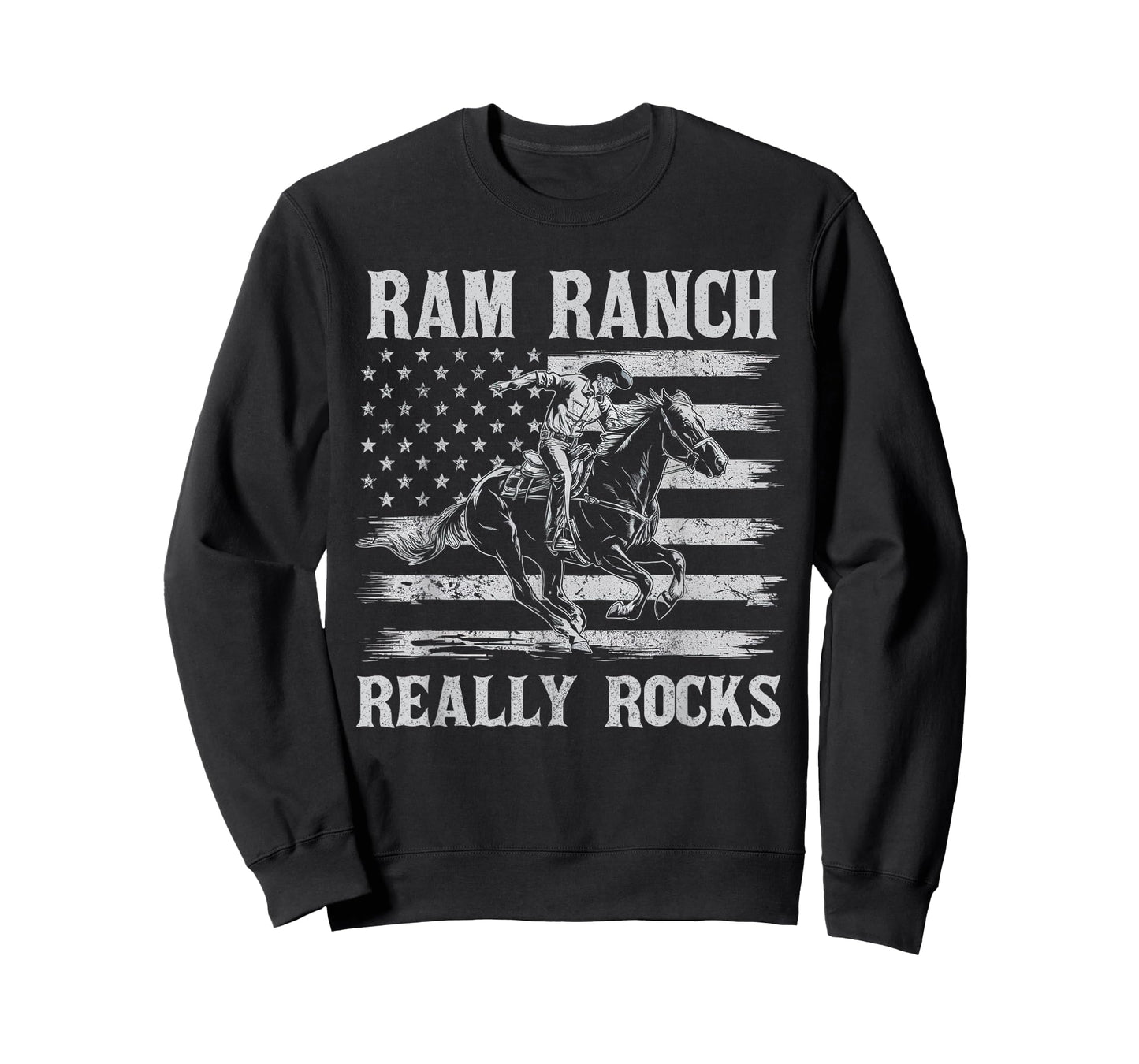Ram Ranch Really Rocks Cowboy Horseback Vintage USA Flag T-Shirt