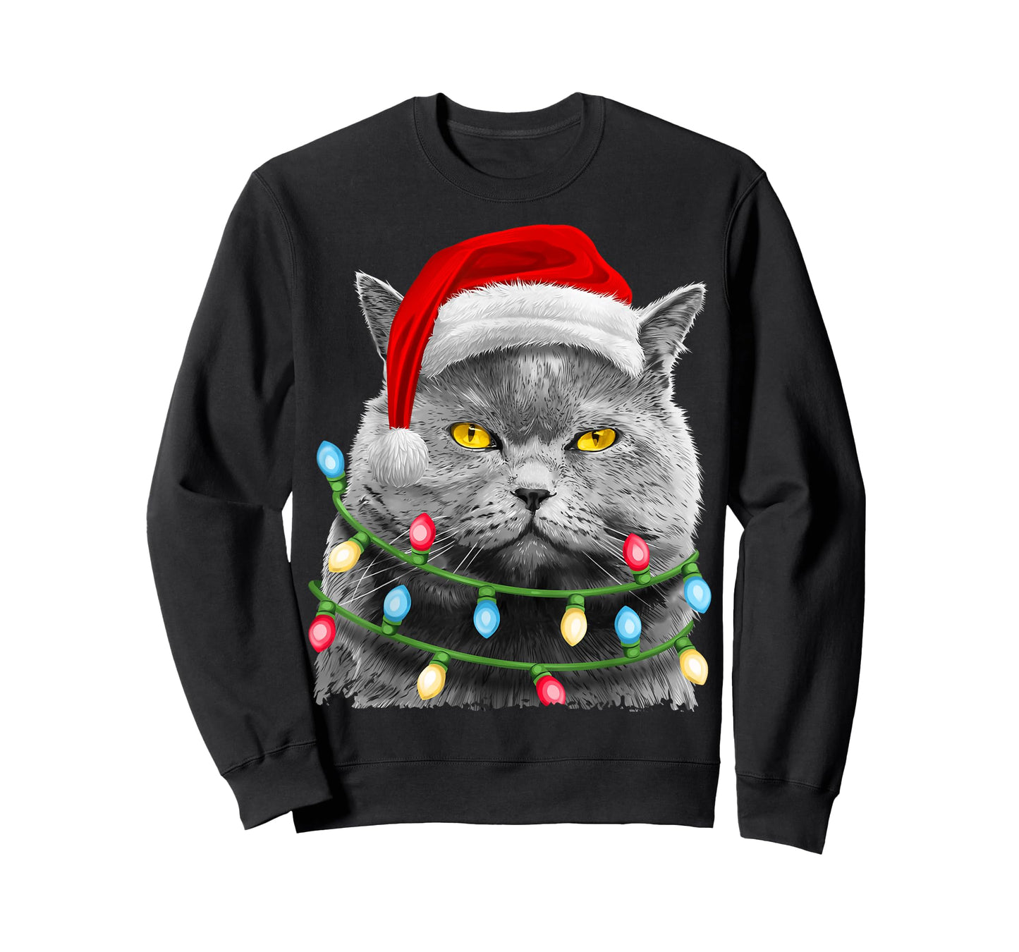 Cat Santa Christmas Tree Lights Xmas Girls Boys Meowy Catmas T-Shirt