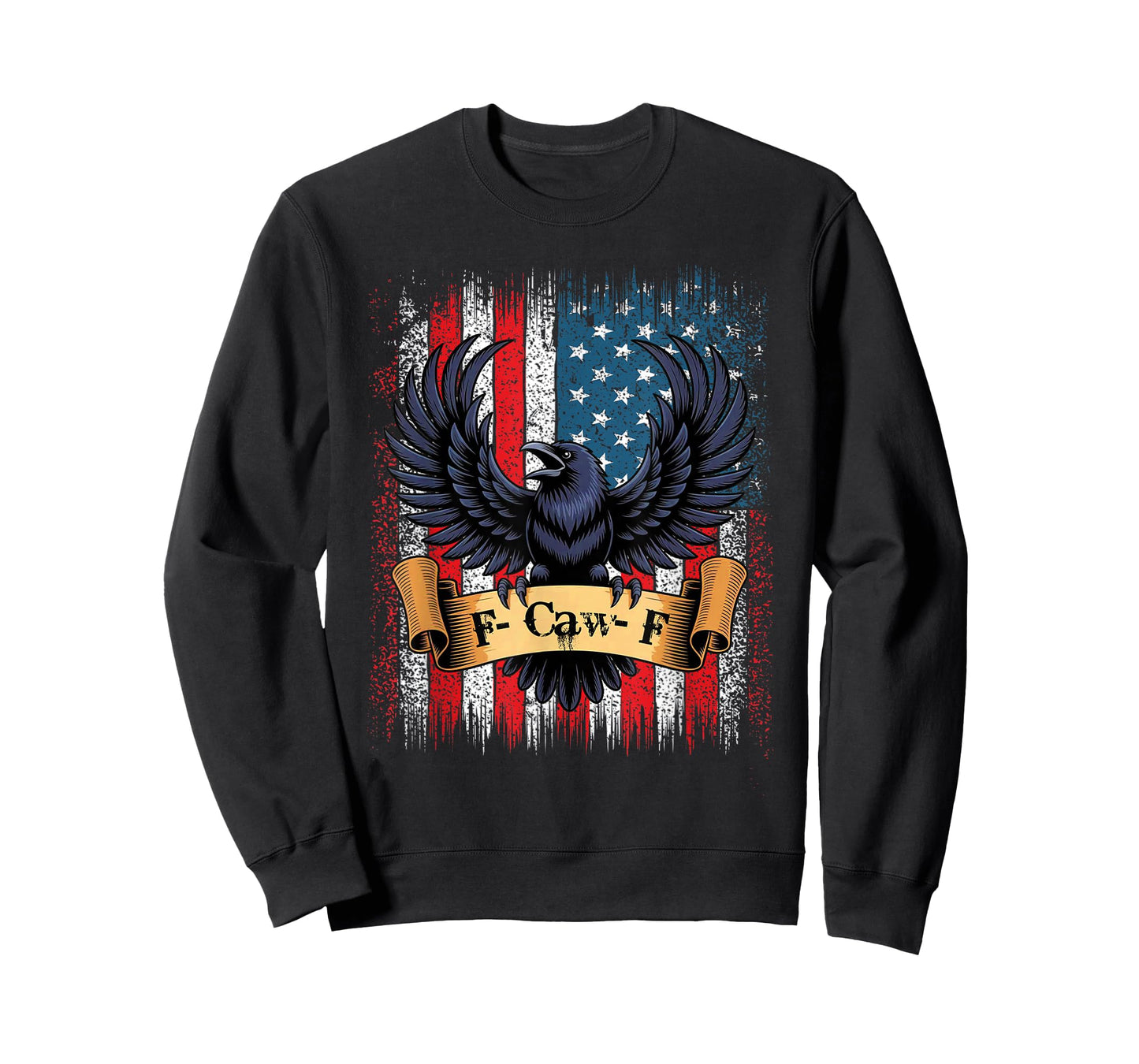 F-Caw-F Black Crow Black Bird Retro USA Flag Vintage F-Caw-F T-Shirt