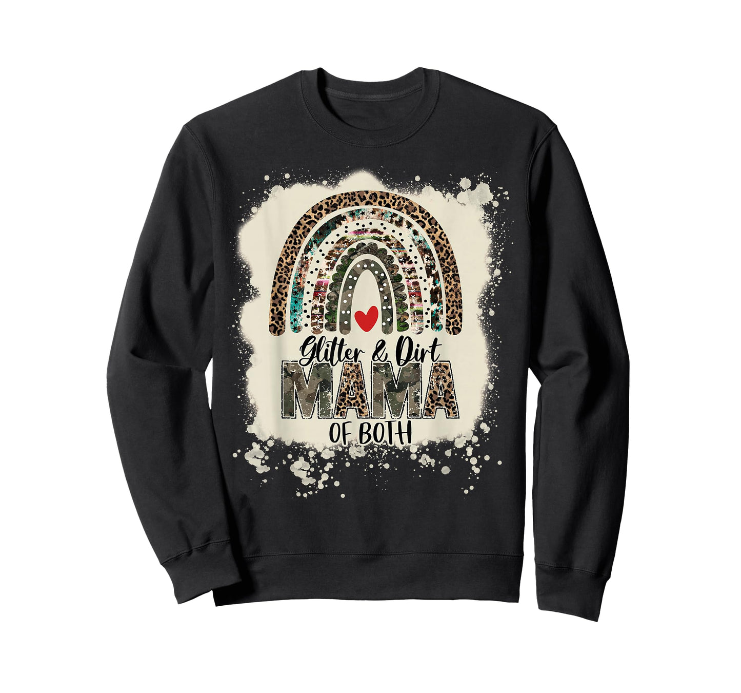 Glitter & Dirt Mama of Both Leopard Camo Rainbow Bleached T-Shirt