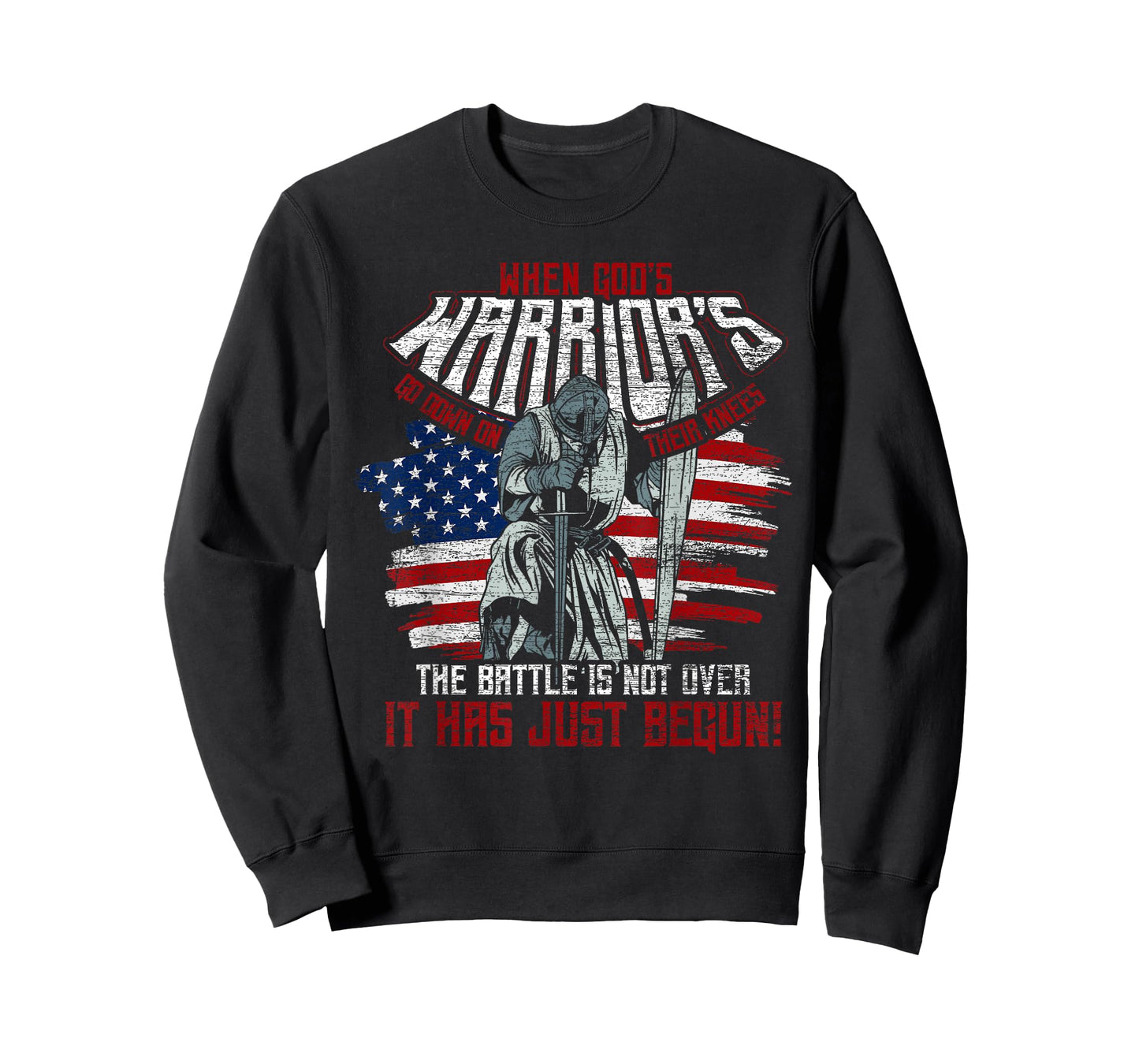 USA Flag When Gods Warriors Go Down On Their Knees Jesus T-Shirt