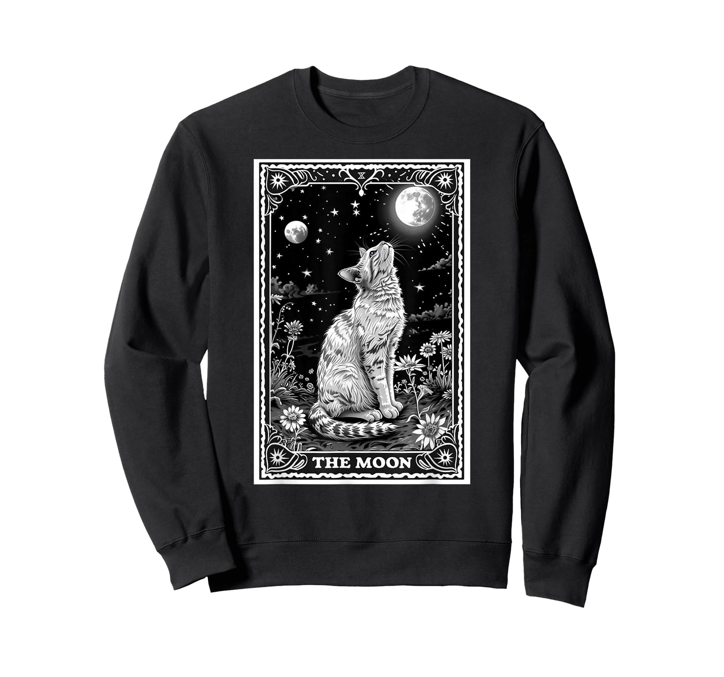 Cat Tarot Card Witchy Moon Hat Halloween Black Cats Zodiac Men Women Kids T-Shirt