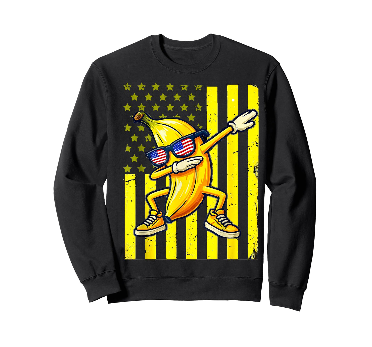 Graphic Banana Retro American Flag USA Dabbing Banana Lover T-Shirt