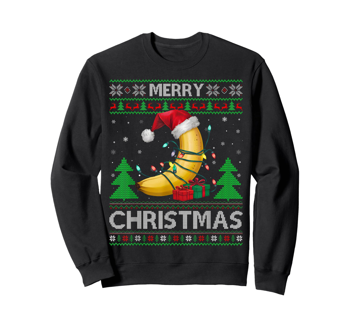 Ugly Xmas Sweater Style Lights Santa Banana Christmas T-Shirt