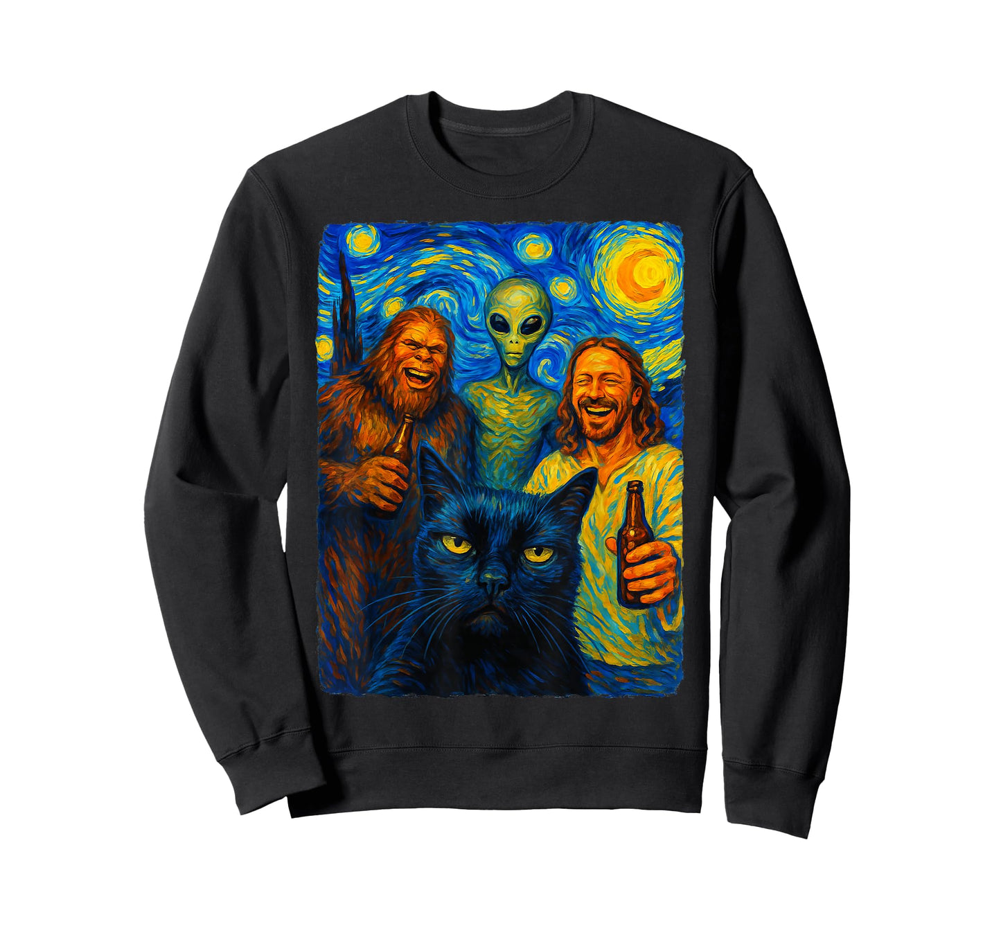 Cat Selfie Bigfoot Jesus Alien T-Shirt