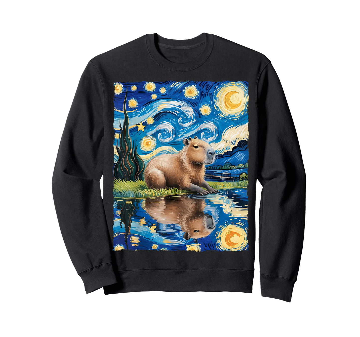 Funny Capybara Van Gogh Starry Night Art Rodent Capybara T-Shirt