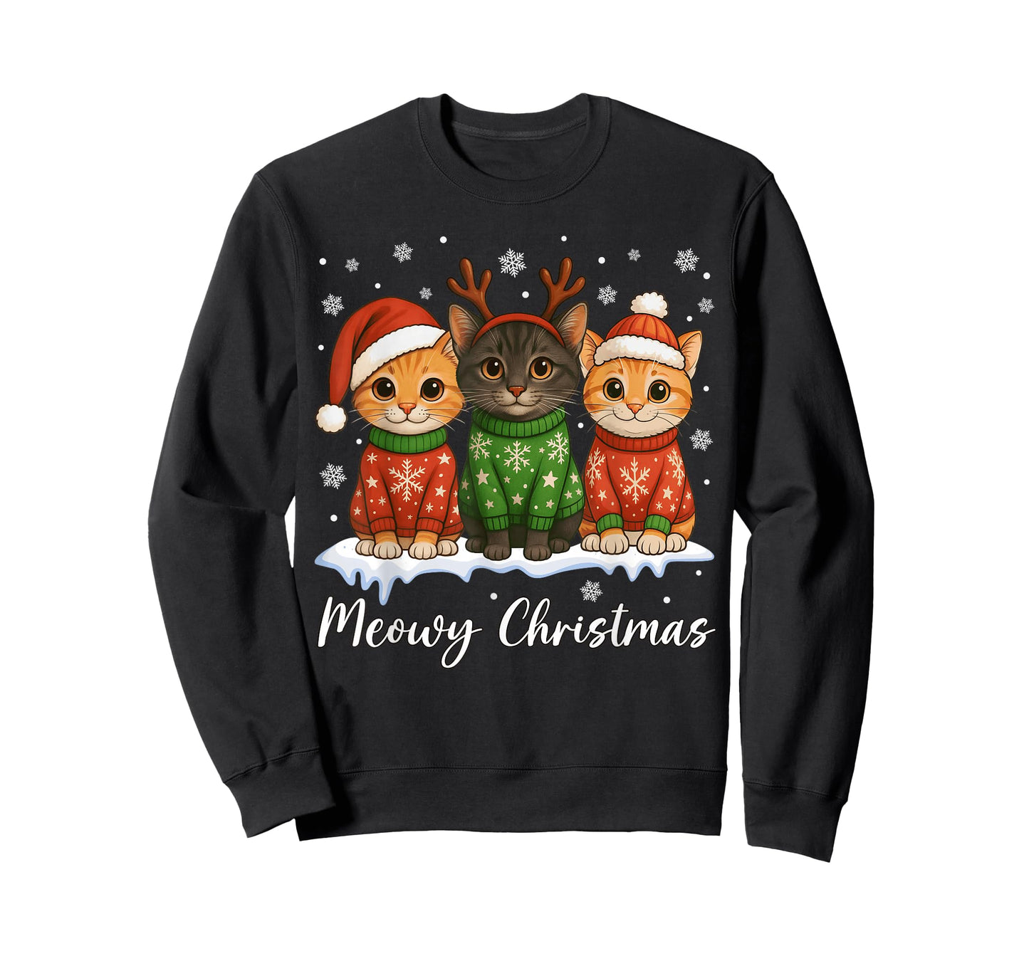 Cat Christmas Light Reindeer Santa Christmas Cat Lover T-Shirt