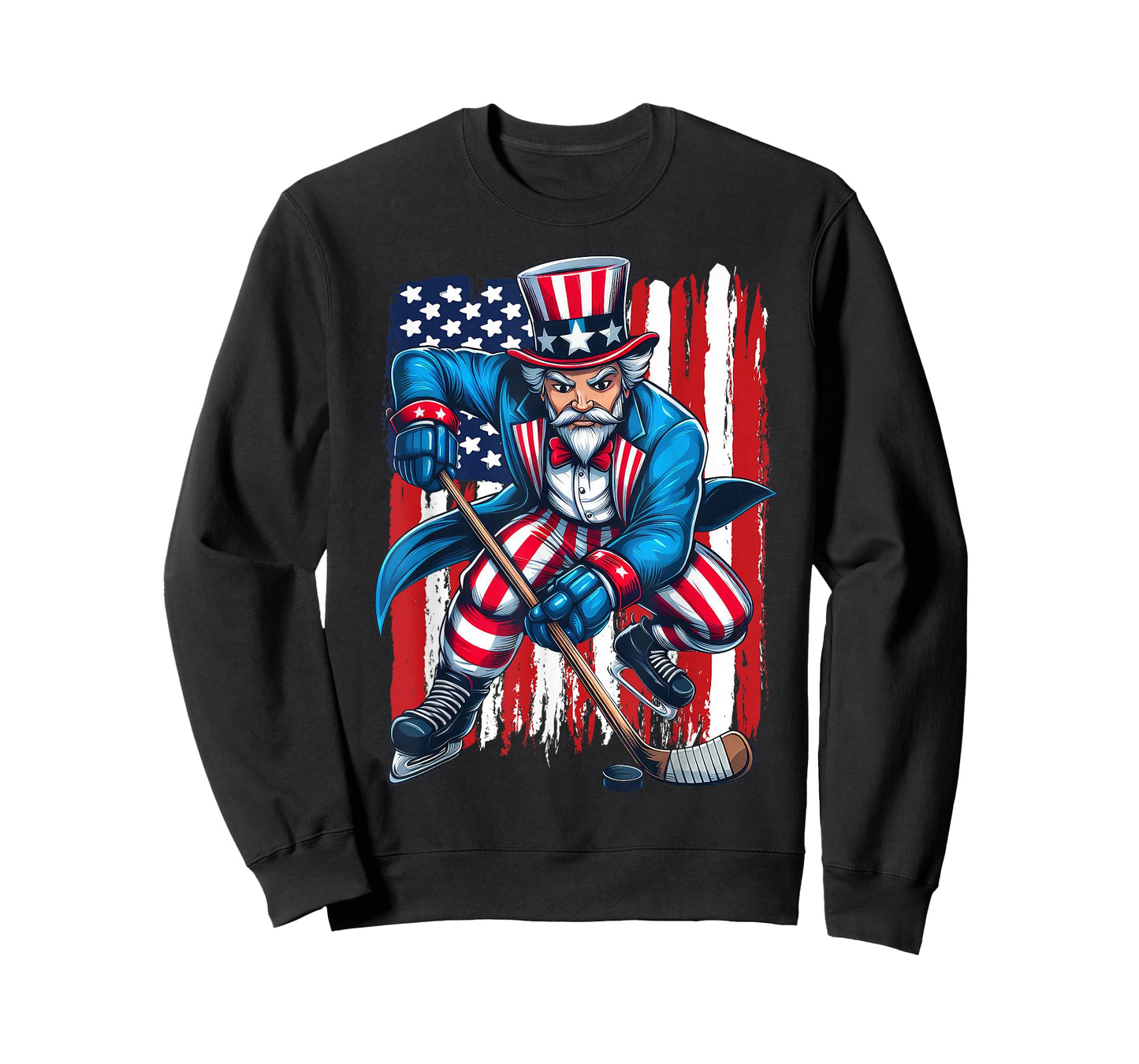 Uncle Sam Hockey Player 4th of July American Flag T-Shirt