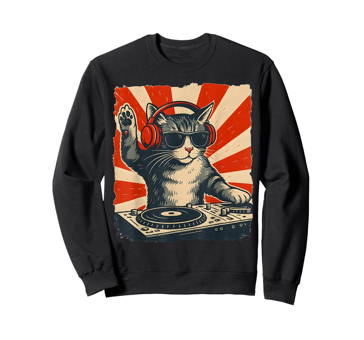 Cat Dj Headphone Turntable Vintage Music EDM Men Women Kids T-Shirt