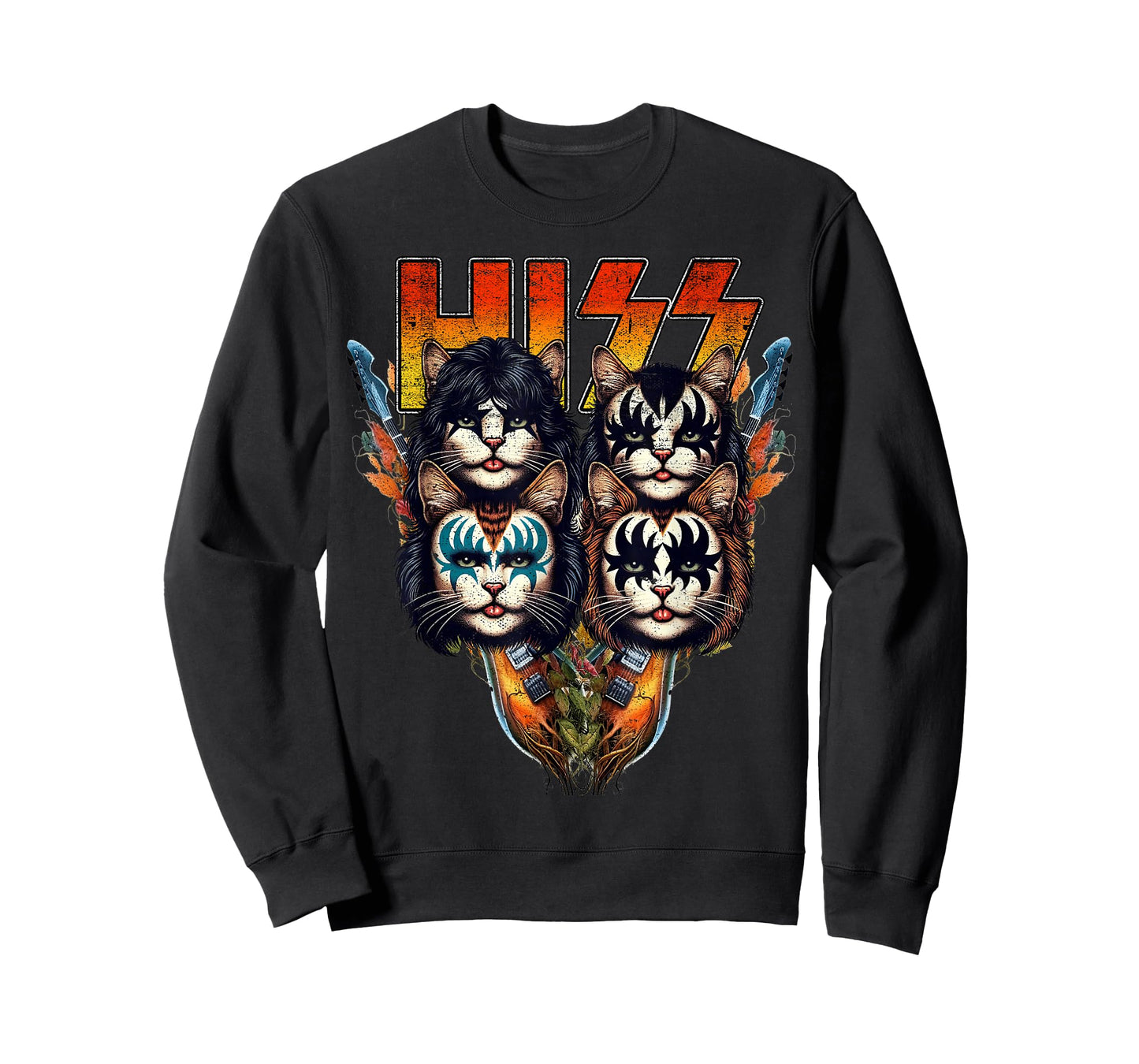 Hiss Funny Cats Kittens Parody Rock Rockin Vintage Retro cat T-Shirt