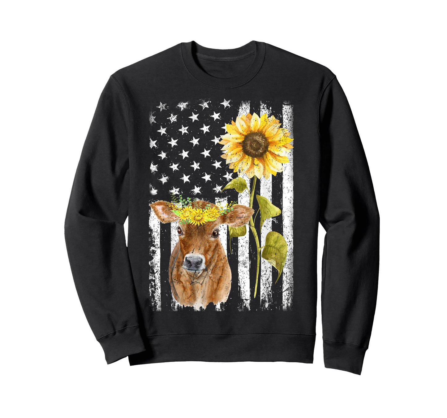 Cow USA Flag Sunflower Cow Lover Women Girls Kids Men T-Shirt