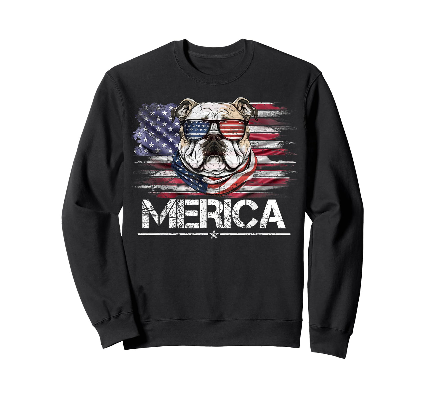 Vintage Bulldog Dog, Merica Bulldog Dog USA Flag Funny T-Shirt