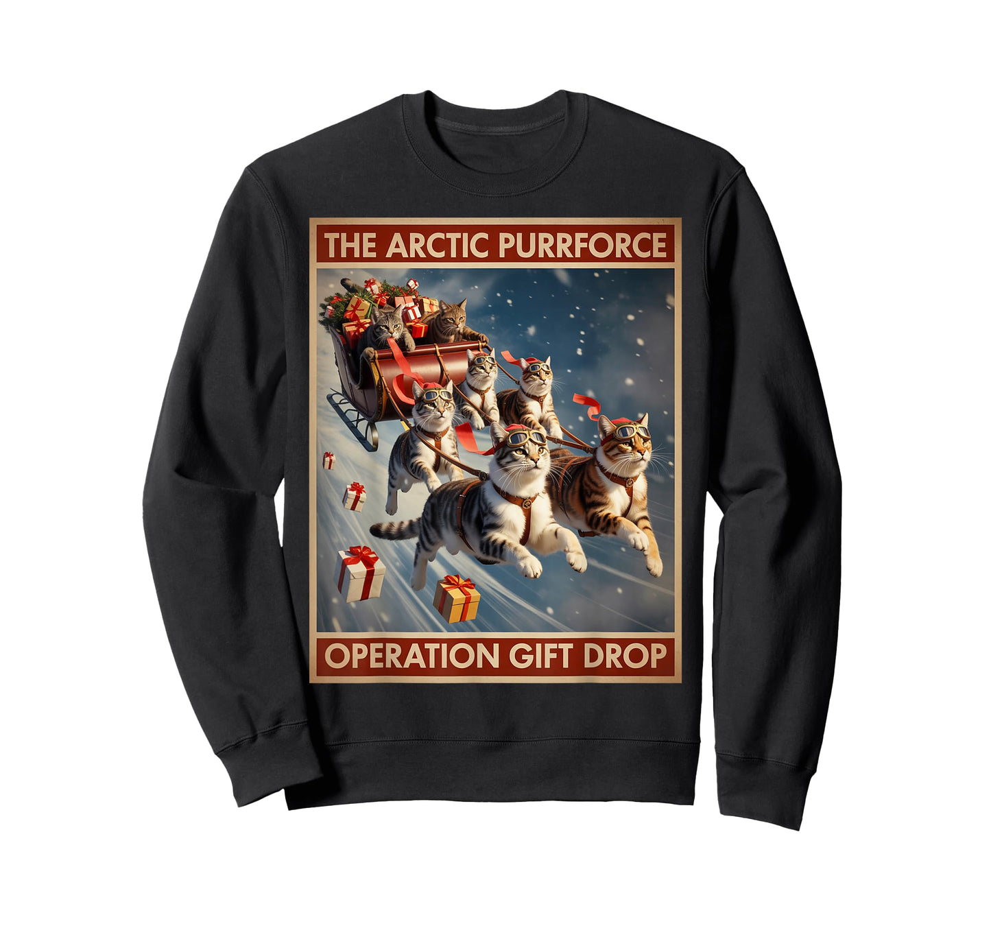 The Arctic Purrforce – Classic Christmas Cats Sleigh Ride T-Shirt