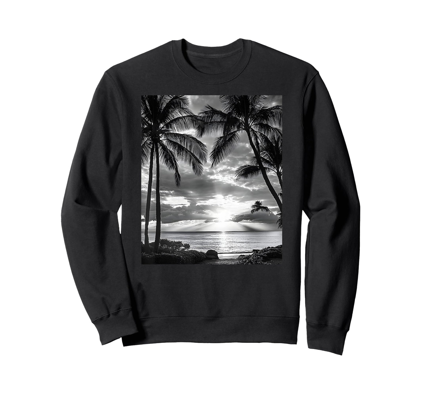 Black & White Photo of Palm Trees Sunset Vintage Photography T-Shirt