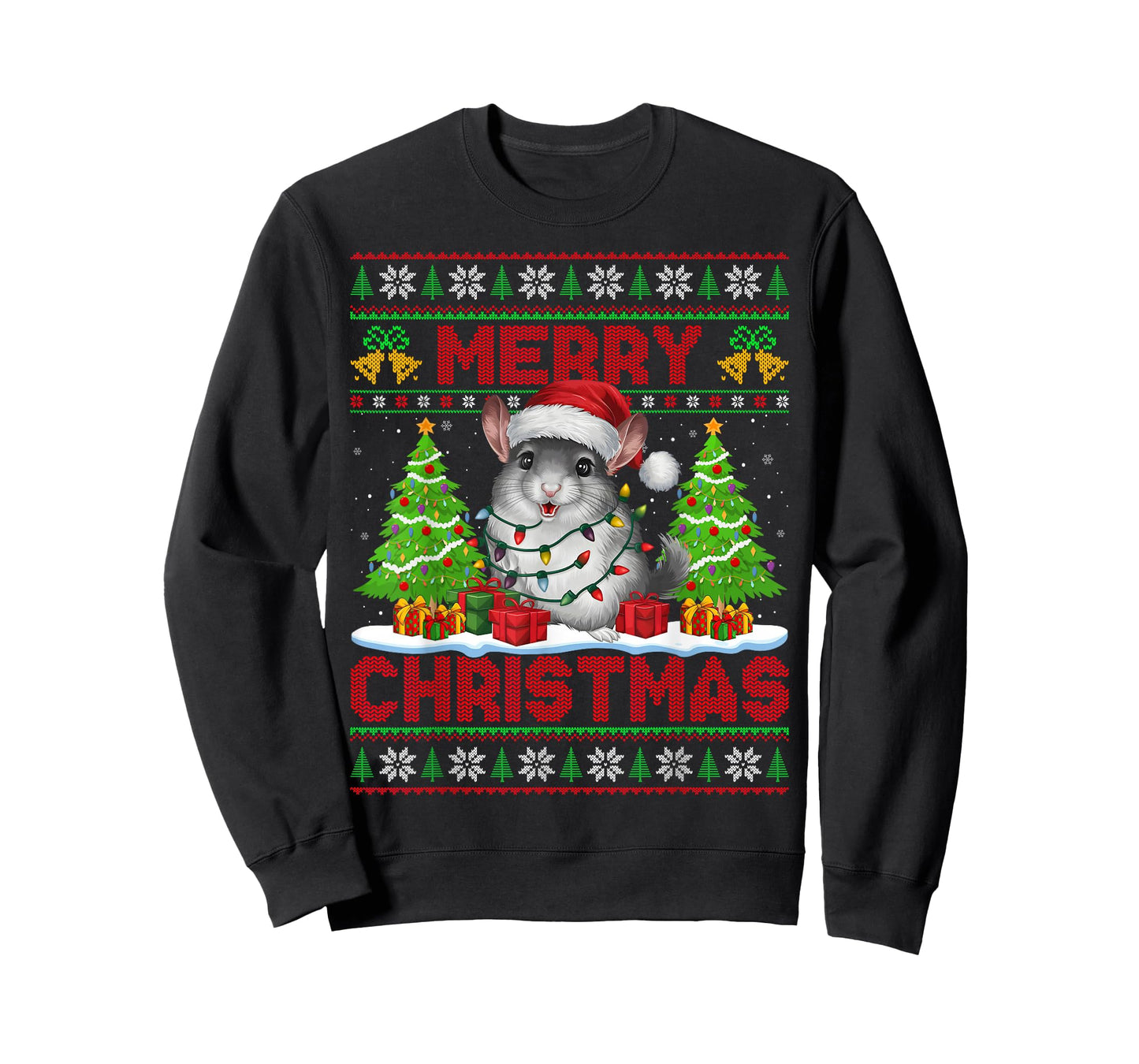 Chinchilla Ugly Christmas Sweaters Santa Hat Lights Xmas T-Shirt