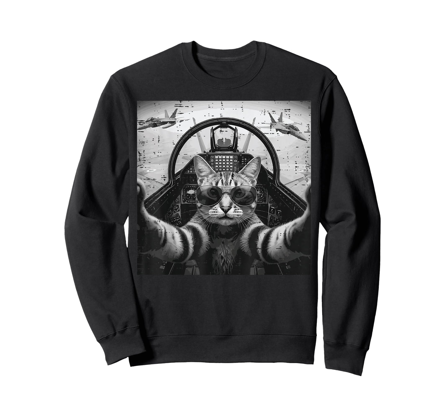 Cat Pilot Jet Fighter Selfie Funny Meme Men Women Boys Kids T-Shirt